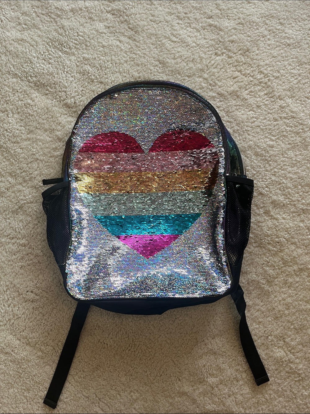 Children’s Place Sequin Heart Backpack - Iridescent Silver with Multicolor Hear
